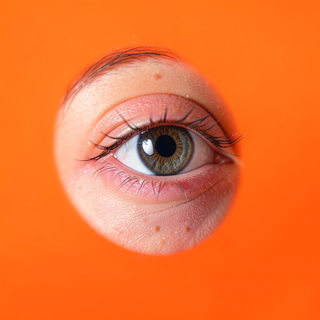 Rundes, warmes Studiofoto in Orange- und Türkistönen mit freundlicher, einladender Atmosphäre